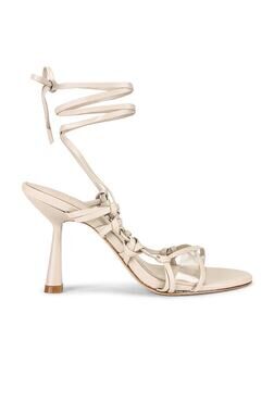 LPA Talia Leather Ankle Wrap Sandal Heels - Ivory - Size 10